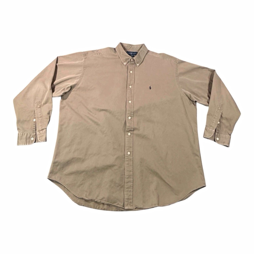 Ralph Lauren Blake Mens 2XL Beige Cotton Twill Button-Down Long Sleeve Shirt